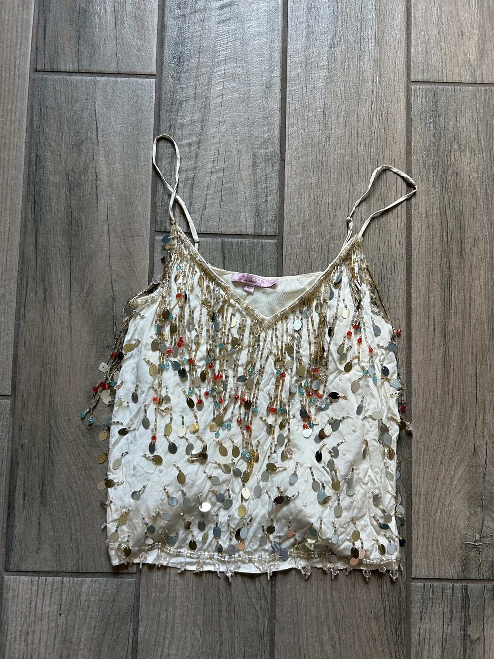 Calypso St. Barth Ivory Sequin and Bead Fringe Cami